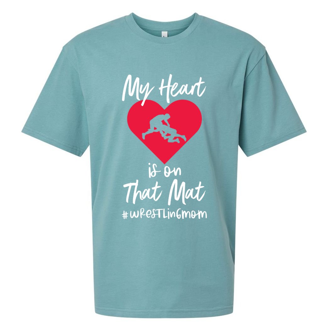 My Heart Is On That Mat Wrestling Wrestler College Mom Gift Sueded Cloud Jersey T-Shirt