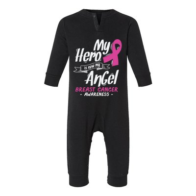 My Hero Is Now My Angel Breast Cancer Pink Ribbon Wings Cool Gift Infant Fleece One Piece