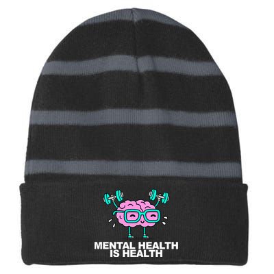 Mental Health Is Health Brain Workout Striped Beanie with Solid Band