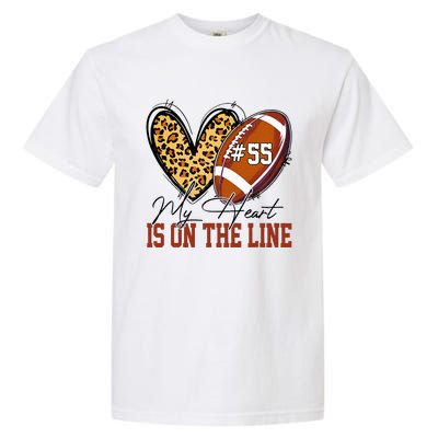 My Heart Is On The Line Number 55 Football American Custom Garment-Dyed Heavyweight T-Shirt