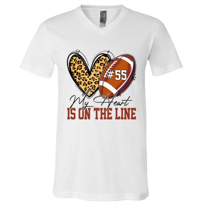 My Heart Is On The Line Number 55 Football American Custom V-Neck T-Shirt