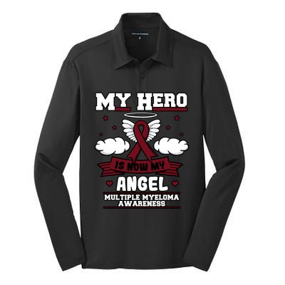 My Hero Is Now My Angel Multiple Myeloma Awareness Support Gift Silk Touch Performance Long Sleeve Polo