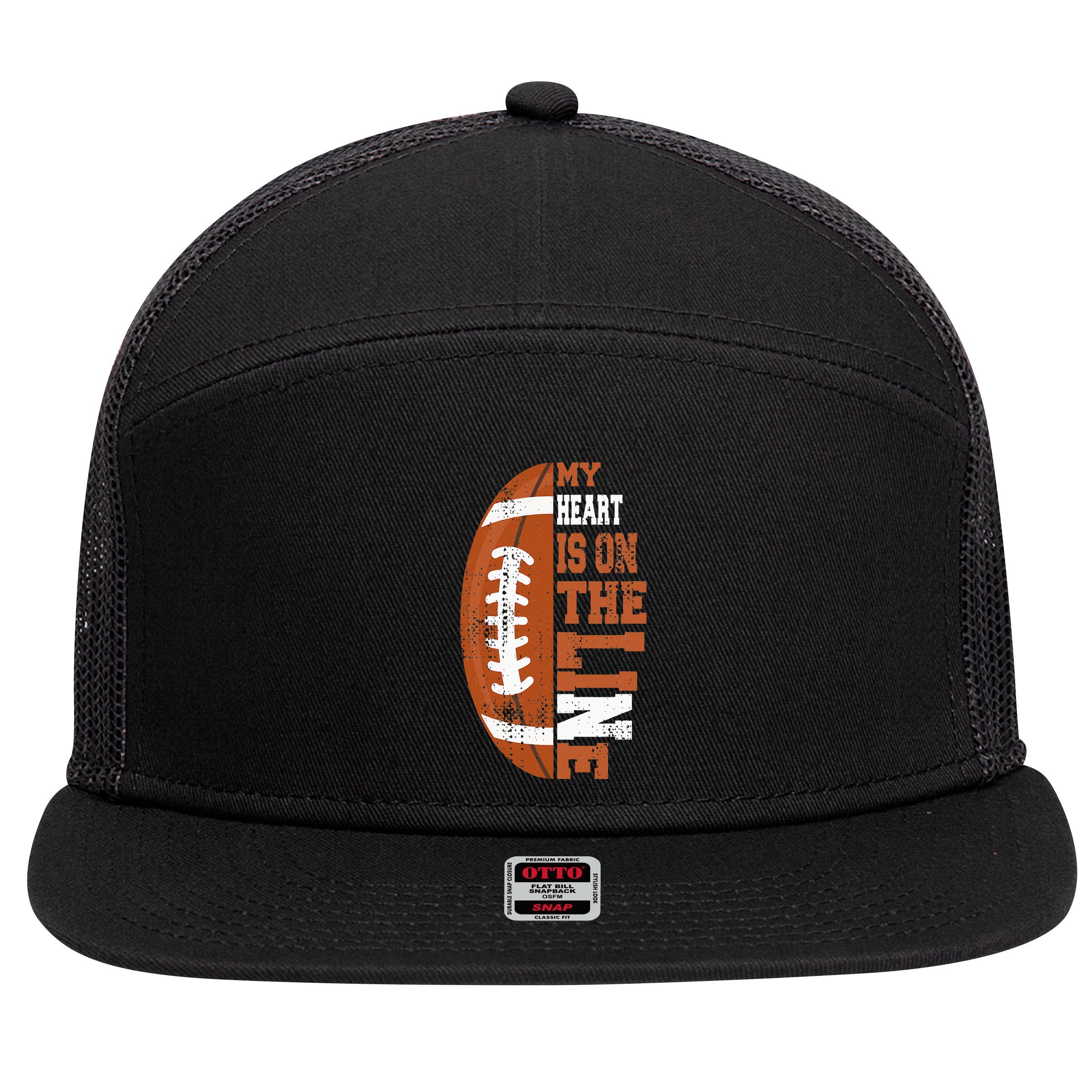 My Heart is on the Line Football 7 Panel Mesh Trucker Snapback Hat
