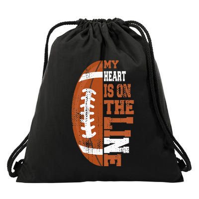My Heart is on the Line Football Drawstring Bag