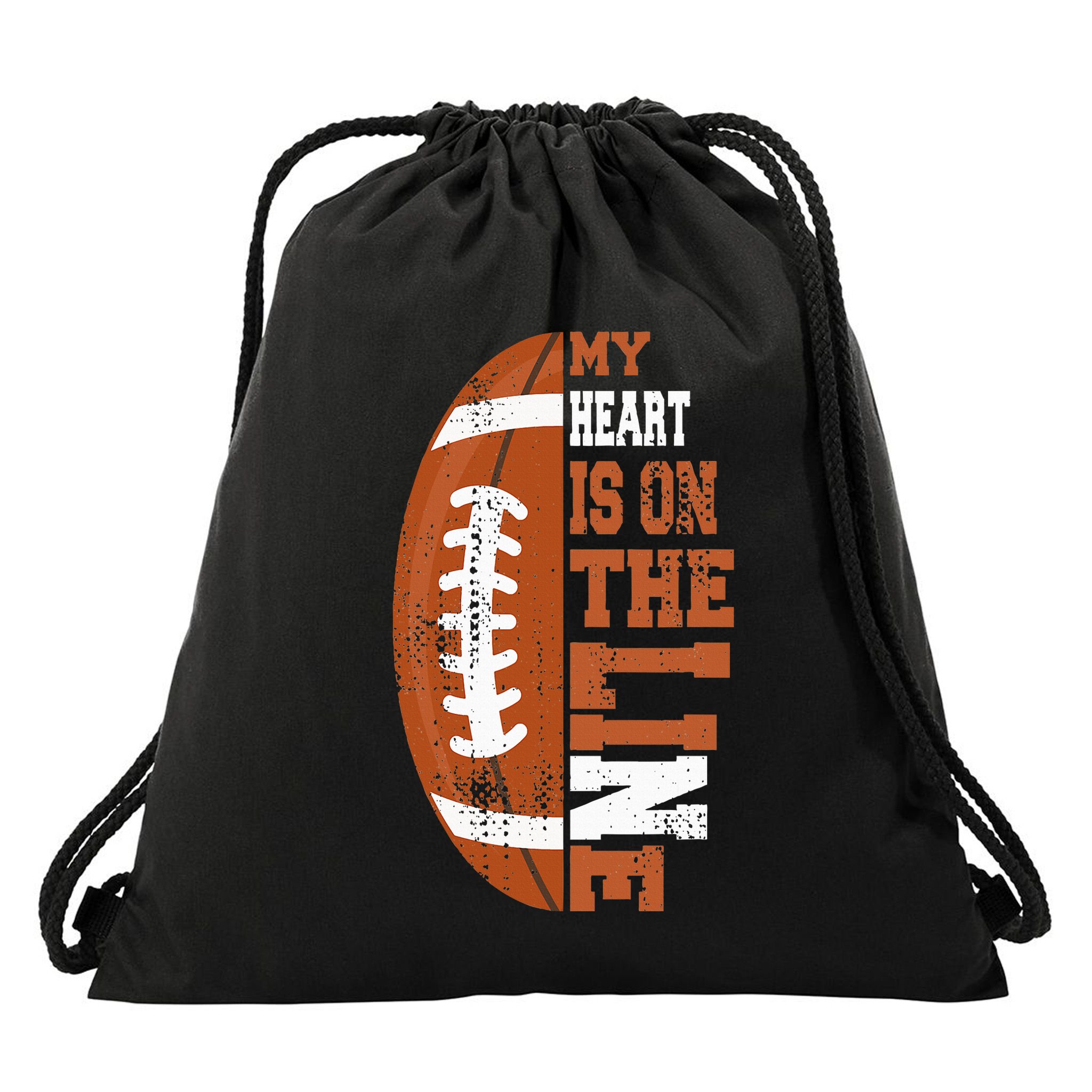 My Heart is on the Line Football Drawstring Bag