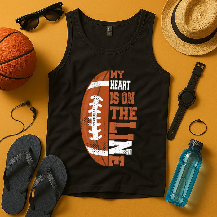 My Heart is on the Line Football Tank Top