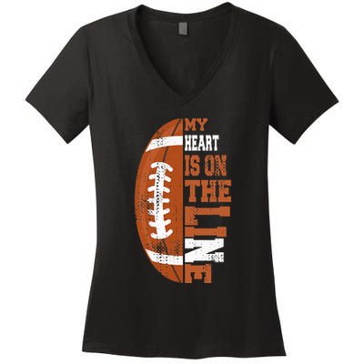 My Heart is on the Line Football Women's V-Neck T-Shirt