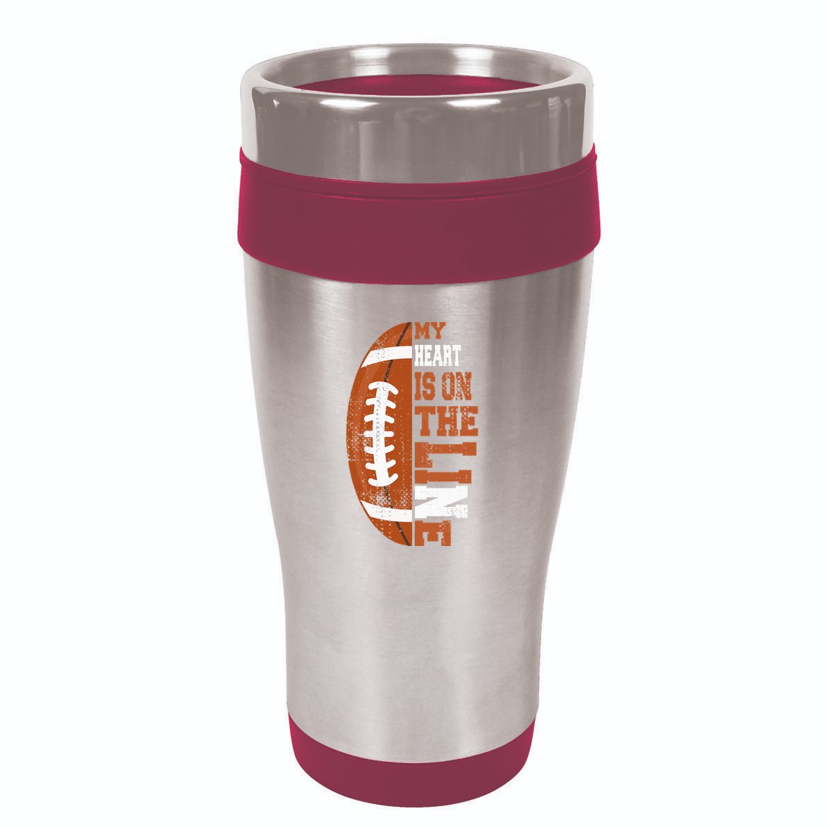 My Heart is on the Line Football 16oz Travel Tumbler
