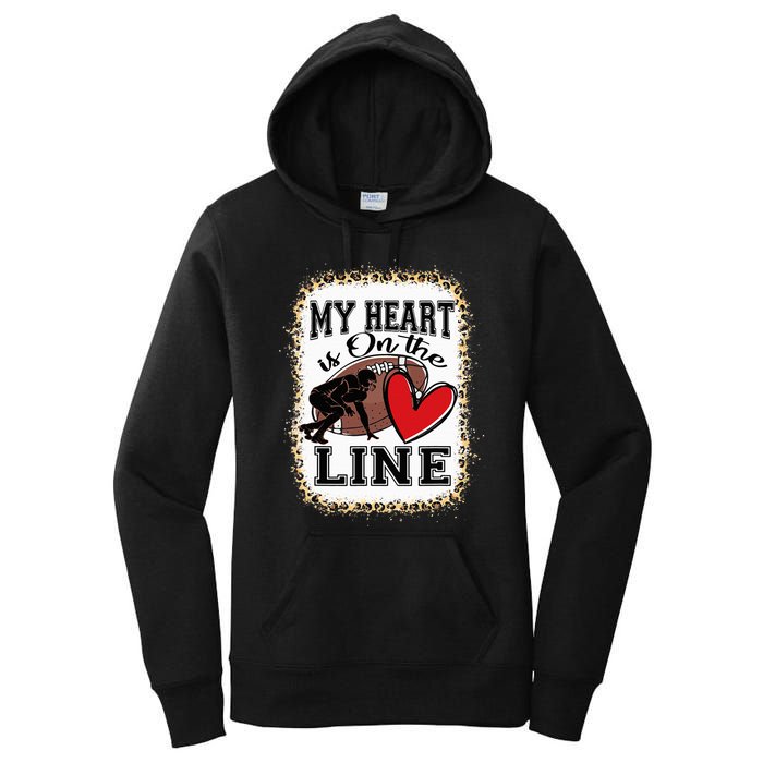 My Heart Is On The Line Offensive Lineman Football Leopard Women's Pullover Hoodie