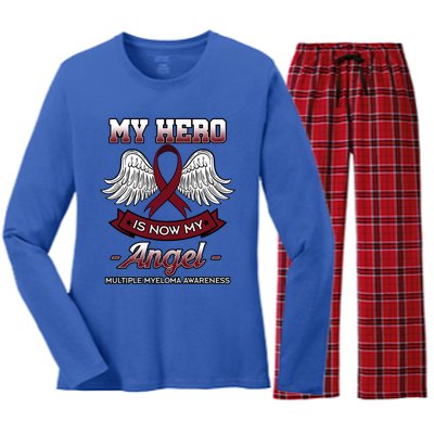 My Hero Is Now My Angel Multiple Myeloma Mm Patient Gift Women's Long Sleeve Flannel Pajama Set 