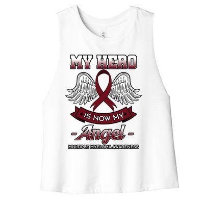 My Hero Is Now My Angel Multiple Myeloma Mm Patient Gift Women's Racerback Cropped Tank