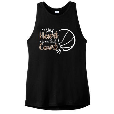 My Heart Is On That Court Basketball Dad Basketball Mom Gift Ladies PosiCharge Tri-Blend Wicking Tank