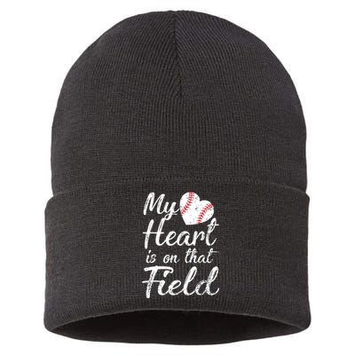 My Heart Is On That Field Tee Baseball Softball Mom Gifts Sustainable Knit Beanie