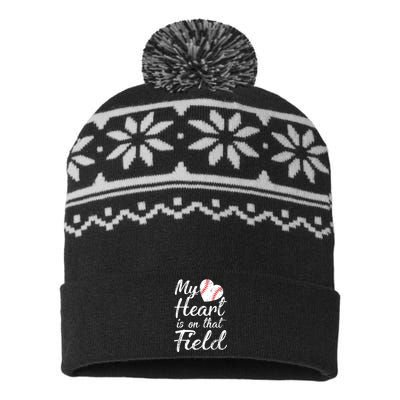 My Heart Is On That Field Tee Baseball Softball Mom Gifts USA-Made Snowflake Beanie