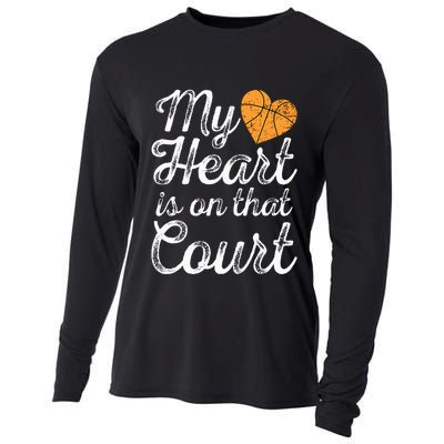 My Heart Is On That Court Women Basketball Mom Cooling Performance Long Sleeve Crew