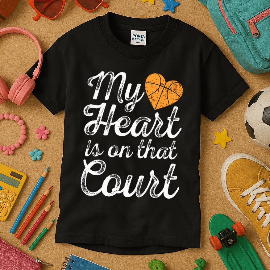 My Heart Is On That Court Women Basketball Mom Kids T-Shirt