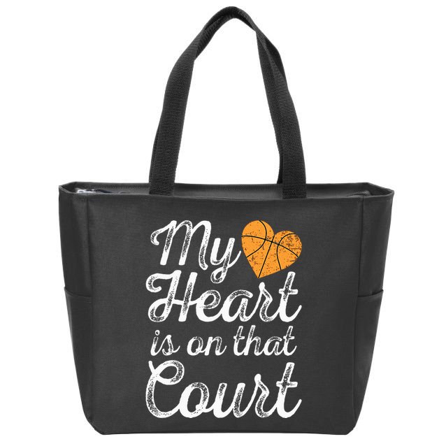 My Heart Is On That Court Women Basketball Mom Zip Tote Bag