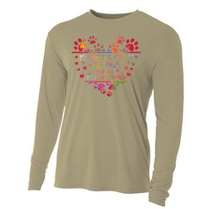 My Heart Is Held By The Paws Of An American Shorthair Cat Cooling Performance Long Sleeve Crew