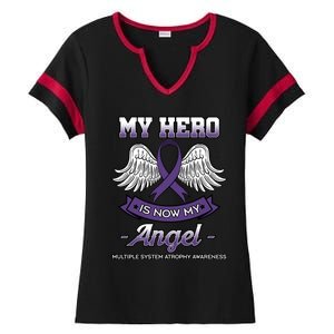 My Hero Is Now My Angel Multiple System Atrophy Disorder Gift Ladies Halftime Notch Neck Tee