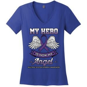 My Hero Is Now My Angel Multiple System Atrophy Disorder Gift Women's V-Neck T-Shirt