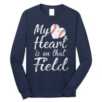 My Heart Is On That Field Baseball Softball Mom Gifts Long Sleeve Shirt