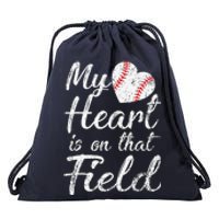 My Heart Is On That Field Baseball Softball Mom Gifts Drawstring Bag