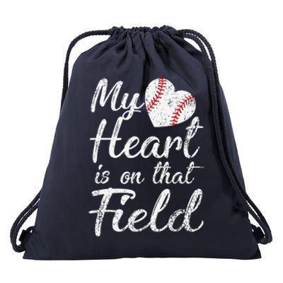 My Heart Is On That Field Baseball Softball Mom Gifts Drawstring Bag