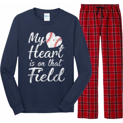 My Heart Is On That Field Baseball Softball Mom Gifts Long Sleeve Pajama Set