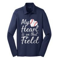 My Heart Is On That Field Baseball Softball Mom Gifts Silk Touch Performance Long Sleeve Polo