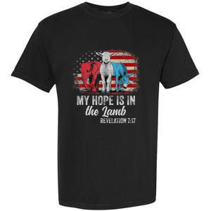 My Hope Is In The Lamb Scripture Elephant Donkey Us Flag Garment-Dyed Heavyweight T-Shirt