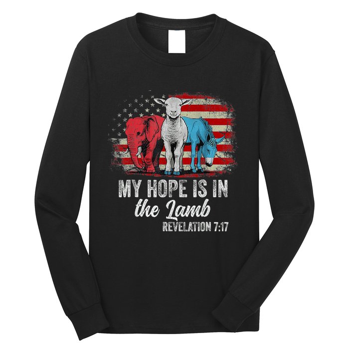 My Hope Is In The Lamb Scripture Elephant Donkey Us Flag Long Sleeve Shirt