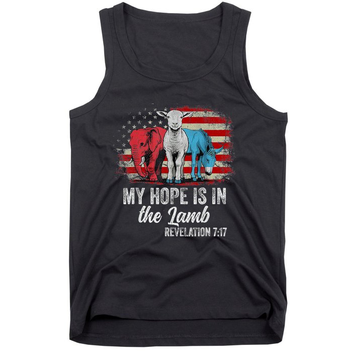 My Hope Is In The Lamb Scripture Elephant Donkey Us Flag Tank Top