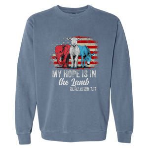 My Hope Is In The Lamb Scripture Elephant Donkey Us Flag Garment-Dyed Sweatshirt