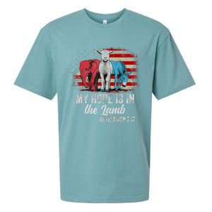 My Hope Is In The Lamb Scripture Elephant Donkey Us Flag Sueded Cloud Jersey T-Shirt