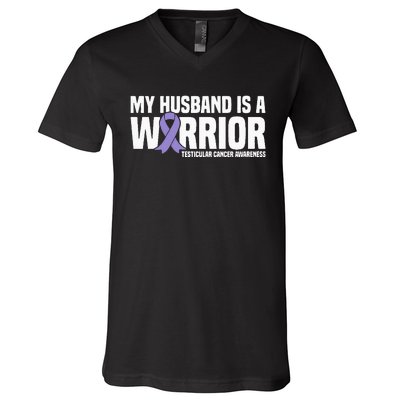 My Husband Is A Warrior Testicular Cancer Awareness V-Neck T-Shirt