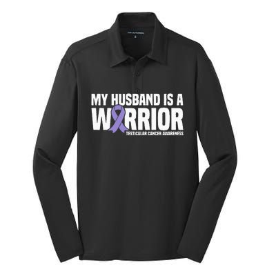 My Husband Is A Warrior Testicular Cancer Awareness Silk Touch Performance Long Sleeve Polo