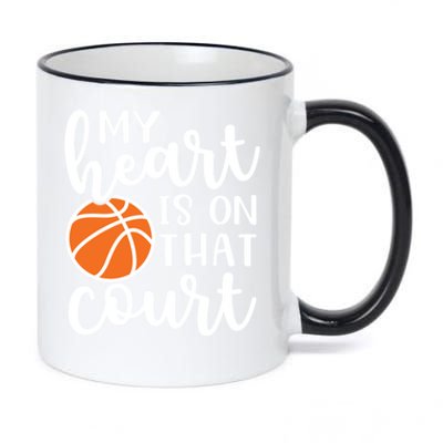 My Heart Is On That Court Mom Basketball Cute Funny Meaningful Gift 11oz Black Color Changing Mug