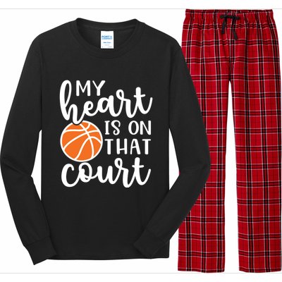 My Heart Is On That Court Mom Basketball Cute Funny Meaningful Gift Long Sleeve Pajama Set