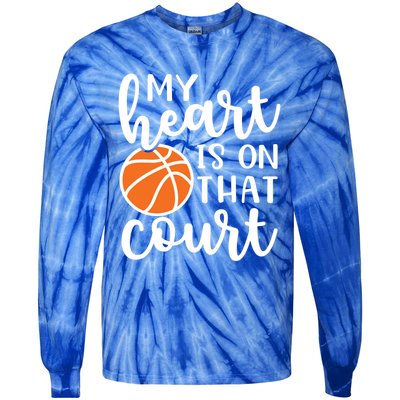 My Heart Is On That Court Mom Basketball Cute Funny Meaningful Gift Tie-Dye Long Sleeve Shirt