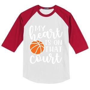 My Heart Is On That Court Mom Basketball Cute Funny Meaningful Gift Kids Colorblock Raglan Jersey