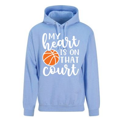 My Heart Is On That Court Mom Basketball Cute Funny Meaningful Gift Unisex Surf Hoodie