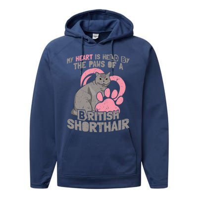 My Heart Is Held By The Paws Of A British Shorthair Cats Performance Fleece Hoodie