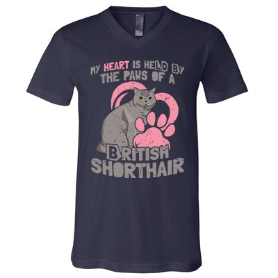 My Heart Is Held By The Paws Of A British Shorthair Cats V-Neck T-Shirt