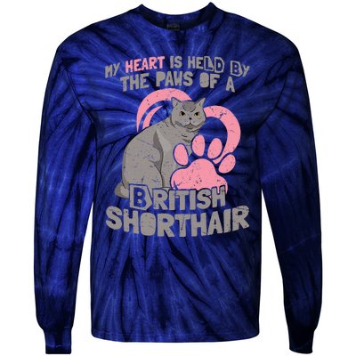 My Heart Is Held By The Paws Of A British Shorthair Cats Tie-Dye Long Sleeve Shirt