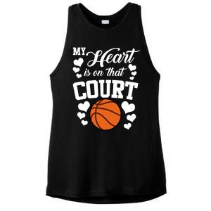 My Heart Is On That Court Basketball Mom Dad Husband Great Gift Ladies PosiCharge Tri-Blend Wicking Tank