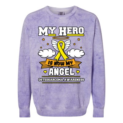 My Hero Is Now My Angel Osteosarcoma Awareness Os Advocate Gift Colorblast Crewneck Sweatshirt