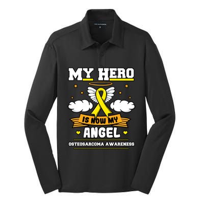 My Hero Is Now My Angel Osteosarcoma Awareness Os Advocate Gift Silk Touch Performance Long Sleeve Polo