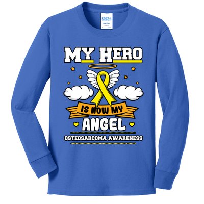 My Hero Is Now My Angel Osteosarcoma Awareness Os Advocate Gift Kids Long Sleeve Shirt