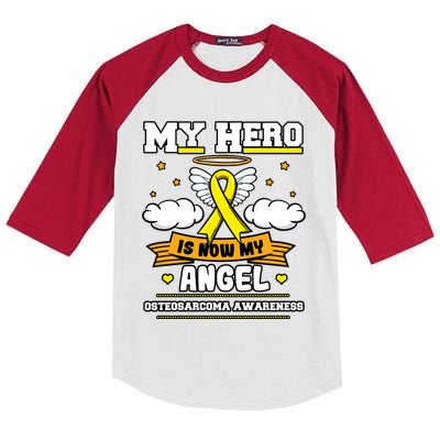 My Hero Is Now My Angel Osteosarcoma Awareness Os Advocate Gift Kids Colorblock Raglan Jersey