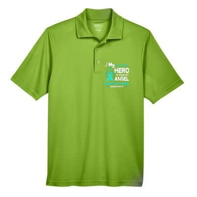 My Hero Is Now My Angel Ovarian Cancer Awareness Gift Funny Gift Men's Origin Performance Pique Polo